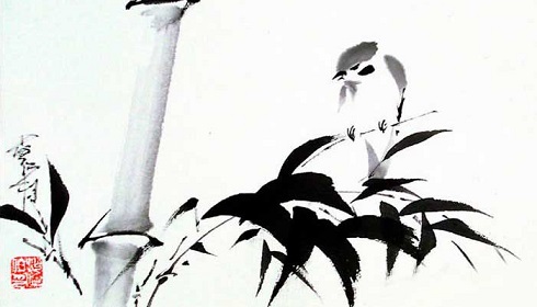 Illustratie koan: kalligrafie vogel